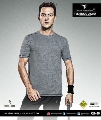 TechnoSport Crew Neck Half Sleeve Dry Fit T Shirt for Men OR-40 (Dark Grey)-M