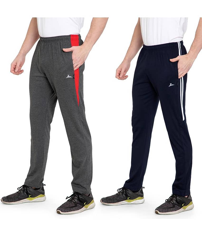 Zeffit Solid Men Navy, Grey Track Pants (Pack Of 2 )