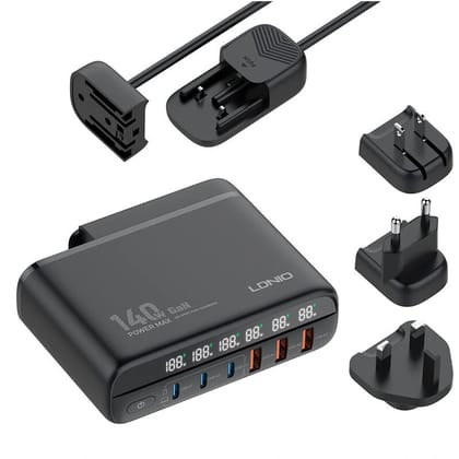 LDNIO A6140C 140W 6-Port USB PD Charger 3USB-C+3USB-A PD QC3.0 AFC FCP SCP Fast Charging Wall Charger Adapter Replaceable Plug for iPhone 12 13 14 14 Pro for Samsung Galaxy S23 for Redmi K60 for 