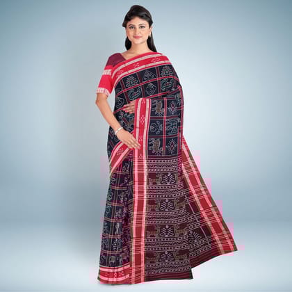 Nuapatana Nabakoti Design Cotton Saree With Blouse Piece (Eerie Black)