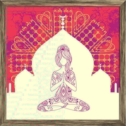 ArtzFolio Ornament Beautiful Card With Yoga D2 Canvas Painting Synthetic Frame-Canvas; Synthetic Frame; Antique Gold / 12inch x 12inch (30.5cms x 30.5cms)