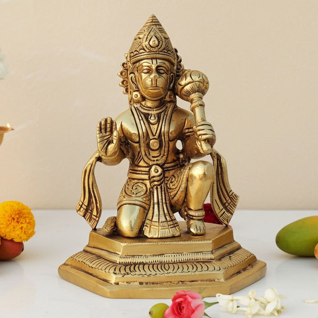 Brass Hanuman Ji Sacred Idol Statue - Perfect For Pooja & Gifting, Height : 6.5 Inch (BSMAS1032 E)