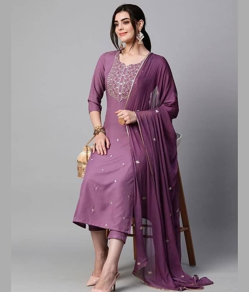 YAGNIK FASHION Rayon Solid Kurti With Pants Women's Stitched Salwar Suit - Lavendar ( Pack of 1 )