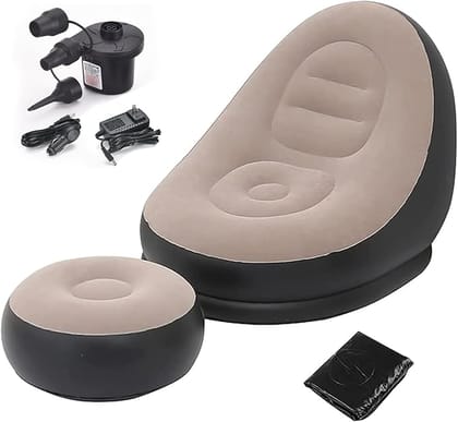 Inflatable Air Sofa with Household Air Pump - OKSTENCK Air Inflatable Sofa Couch Chair with Footstool for Indoor&Outdoor in Livingroom, Bedroom, Readingroom Office, Balcony, Garden, Courtyard