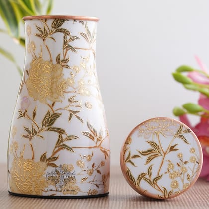 Indian Art Villa Handcrafted Pure Gold Print Design Bedroom Bottle, Luxury Home Décor, Marble Finish, 950 ml-GoldPrint