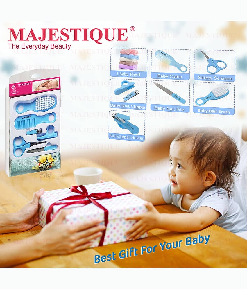 Majestique Baby Grooming Set Brush, Comb, Clipper, File & Baby Towel 7Pcs Blue