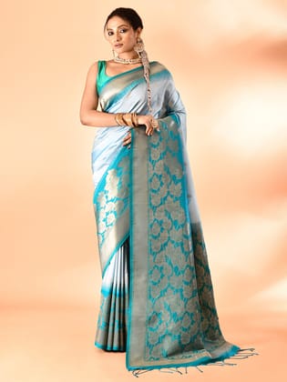 Sky Blue Pure Banarasi Weaving Silk Saree
