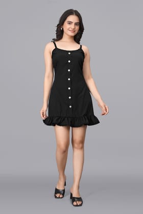OWO THE LABEL Black Beautiful Dress For Women Sleeveless Above Knee Length  (OTLDRS2015)-Small