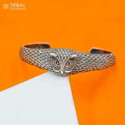 925 sterling silver handmade stylish owl face adjustable bangle bracelet kada unisex jewelry cuff247