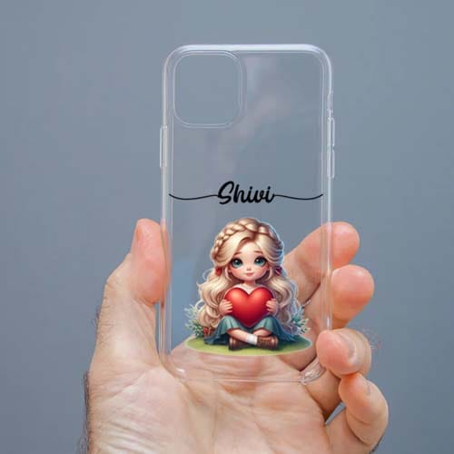Personalized Cute Girl Transparent Silicon Case Customised with Name for Oppo, Vivo, Redmi, Realme, Poco, Mi, OnePlus, Samsung, iPhone, and More - design 79