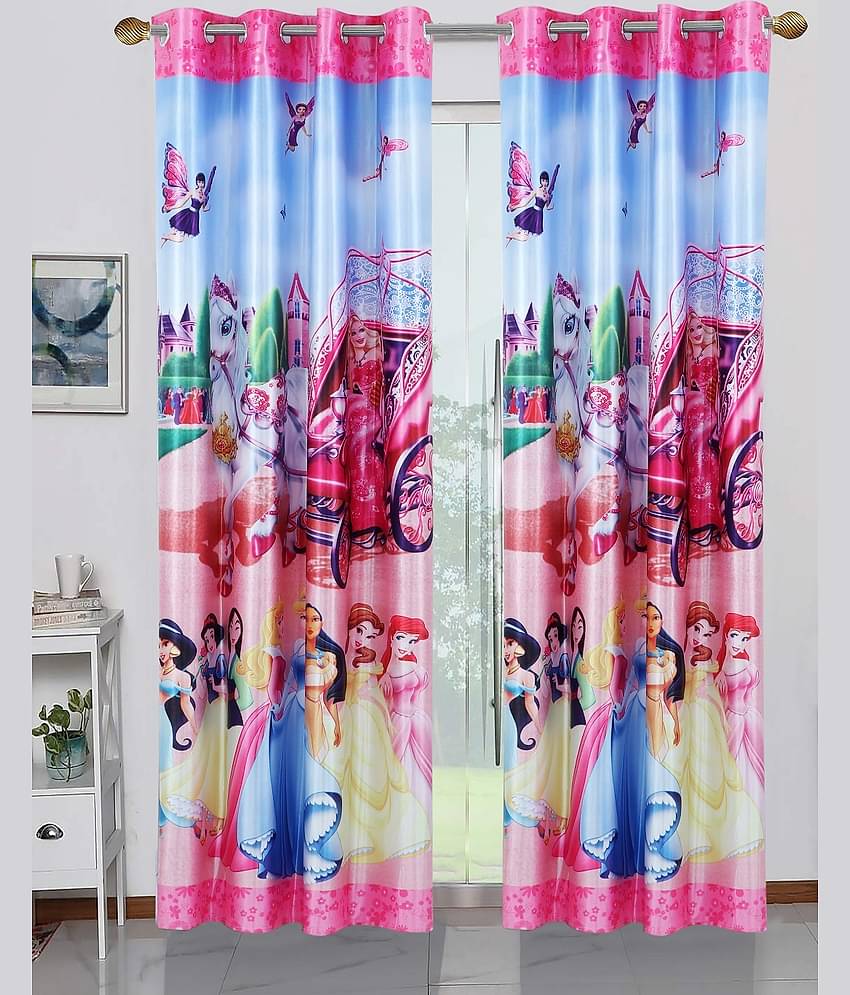 BELLA TRUE - Set of 2 Door Digital Printed Semi-Transparent Eyelet Polyester Light Pink Curtains ( 212 x 120 cm )