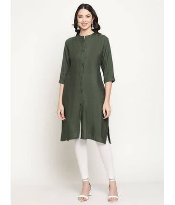 Queenley - Olive Cotton Blend Women's Front Slit Kurti ( Pack of 1 )