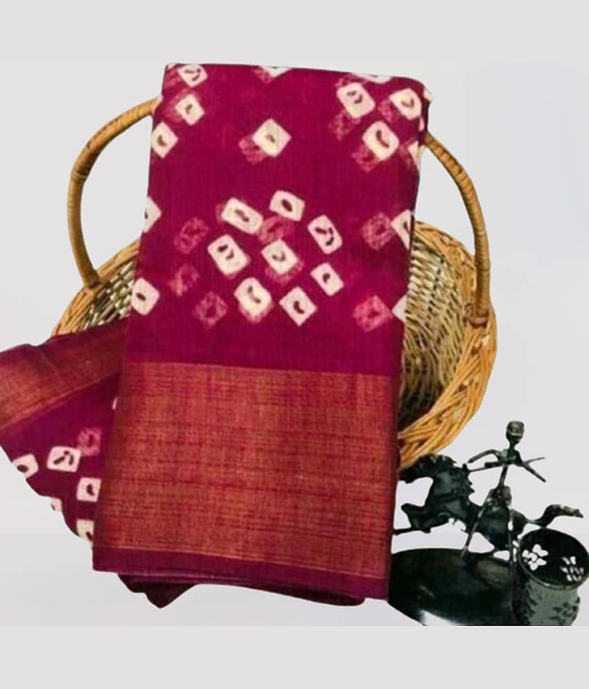 Saadhvi Cotton Printed Saree With Unstitched Blouse Piece ( Purple )