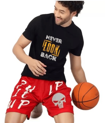 Men's Black Regular Fit T-Shirt - 'Never Look Back' Graphic Tee Black / L