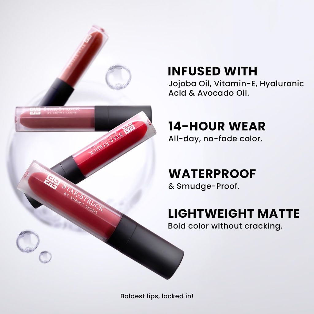 STARSTRUCK BY SUNNY LEONE Intense Matte Lip Color | VEGAN and has Vitamin-E & Essential Oils � Almond, Sesame, Sunflower, Jojoba