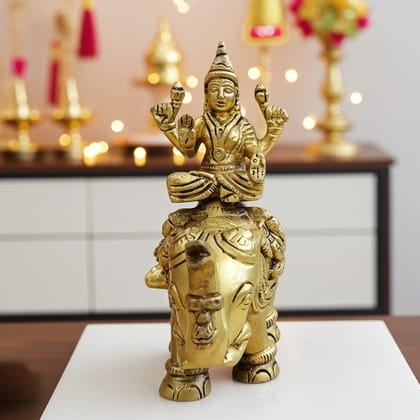 Pure Brass Laxmi Murti Sitting on Elephant for Diwali, Puja & Gift, Height : 6 Inch (BSMAS1892 L)