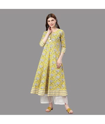 Yash Gallery - Yellow Cotton Women's Flared Kurti ( Pack of 1 )