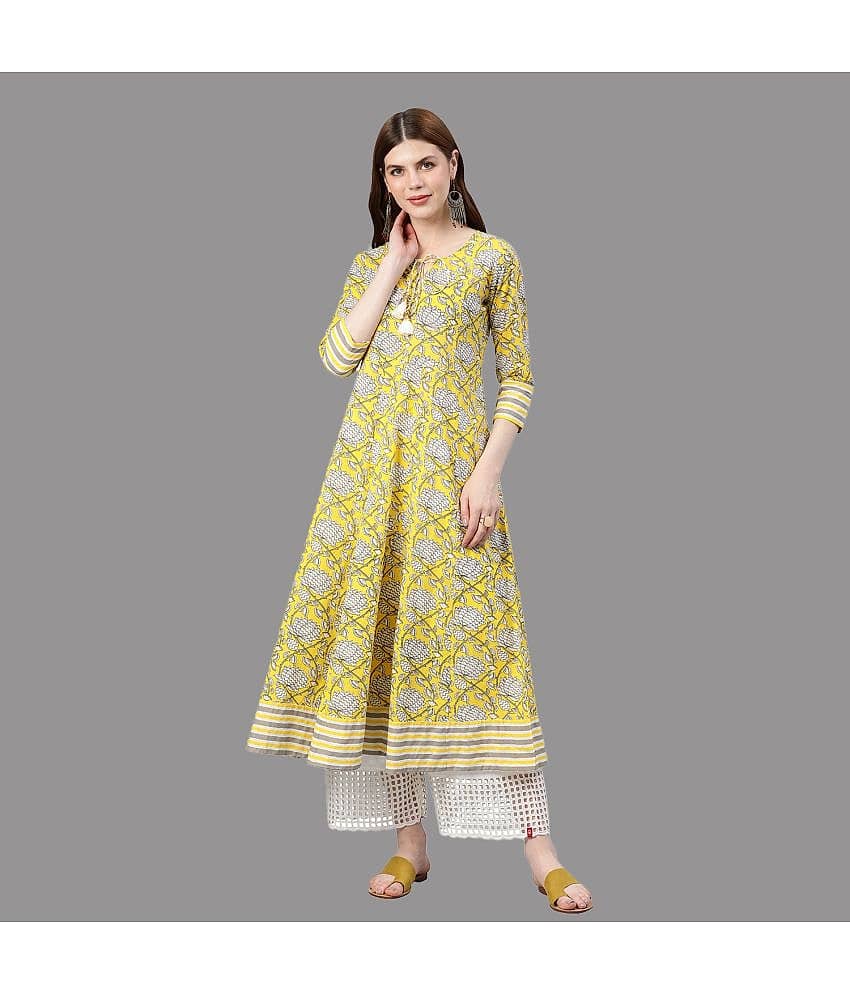 Yash Gallery - Yellow Cotton Women's Flared Kurti ( Pack of 1 )