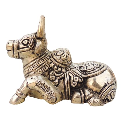 Brass Showpiece Nandi God Idol Statue - Handmade Puja Room Statue, Height : 3.7 Inch (BSMAS1530 G)