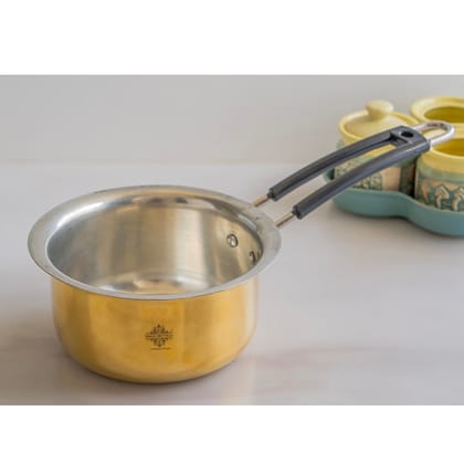 Pure  Brass Patila with Tin Lining and Long Handle, Ideal for Cooking Curries, Boiling, and Making Tea or Coffee-1550ml