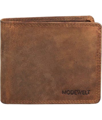 MODEWELT Brown Leather Men's Two Fold Wallet ( Pack of 1 )