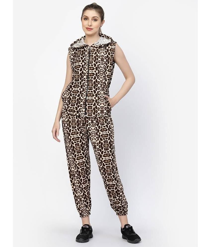 Uzarus Women Printed Sweatshirt With Joggers Co-Ord Set ( Brown )