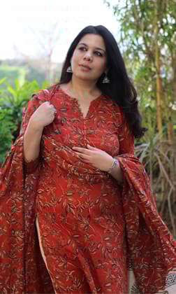 Cotton Kalamkari Earthy Red Kurta and Dupatta-S