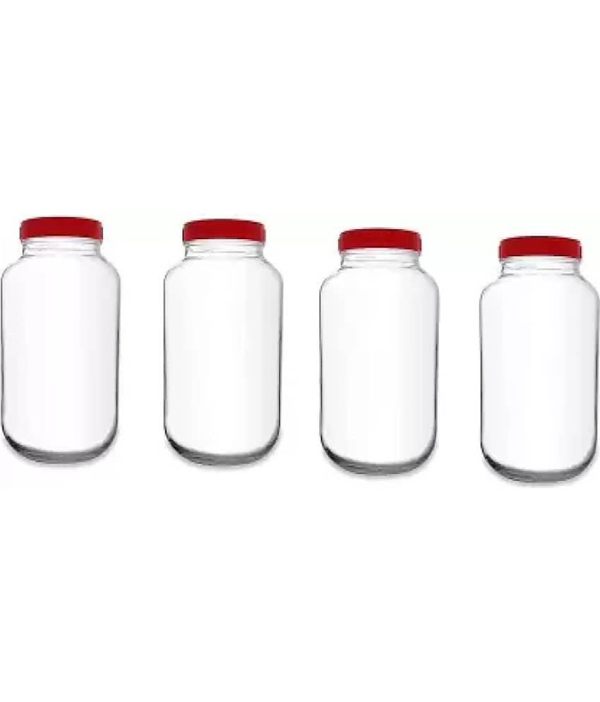 skwaion Glass Red Dal Container ( Set of 4 )