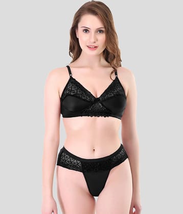 TCG Cotton Blend Women's Bra & Panty Set ( Black )