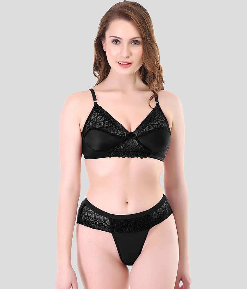 TCG Cotton Blend Women's Bra & Panty Set ( Black )