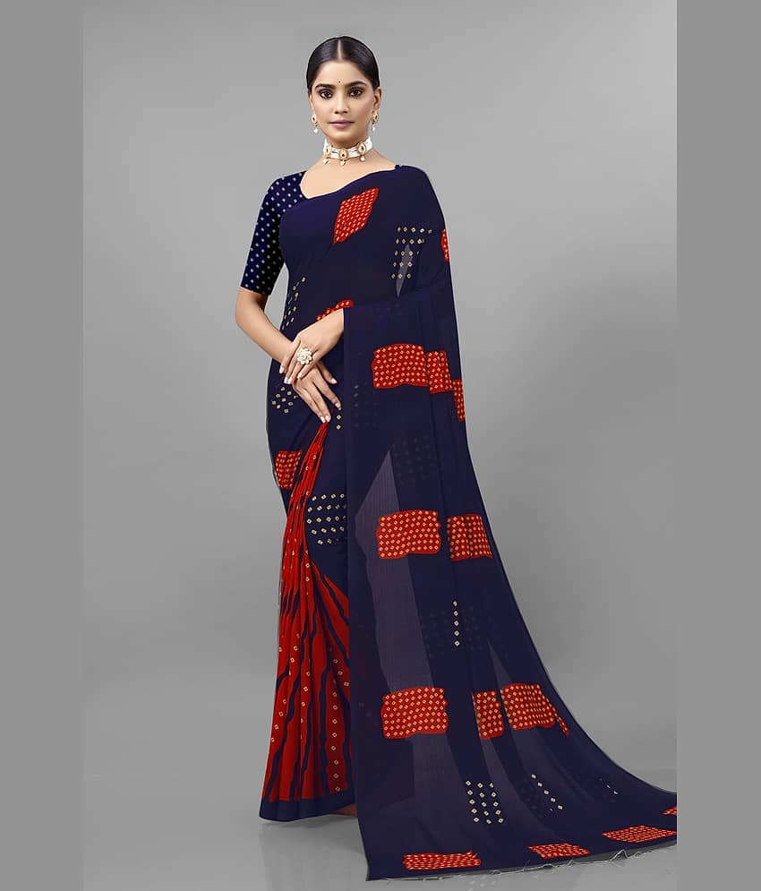 Kanooda Prints Georgette Printed Saree With Unstitched Blouse Piece ( Multicolor )