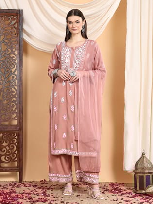 Haya Chikankari Rayon Co-ord Set-Nude Coral / XS