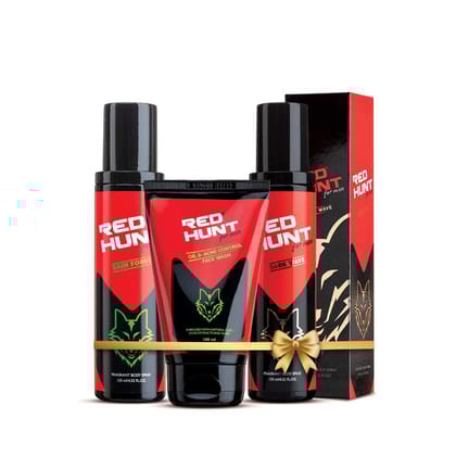 The Ultimate Hunt Body Spray Combo For Men -Rain Forest 125ml, Body Spray Dark Wave 125 ml, Oil & Acne Control Face Wash 50ml