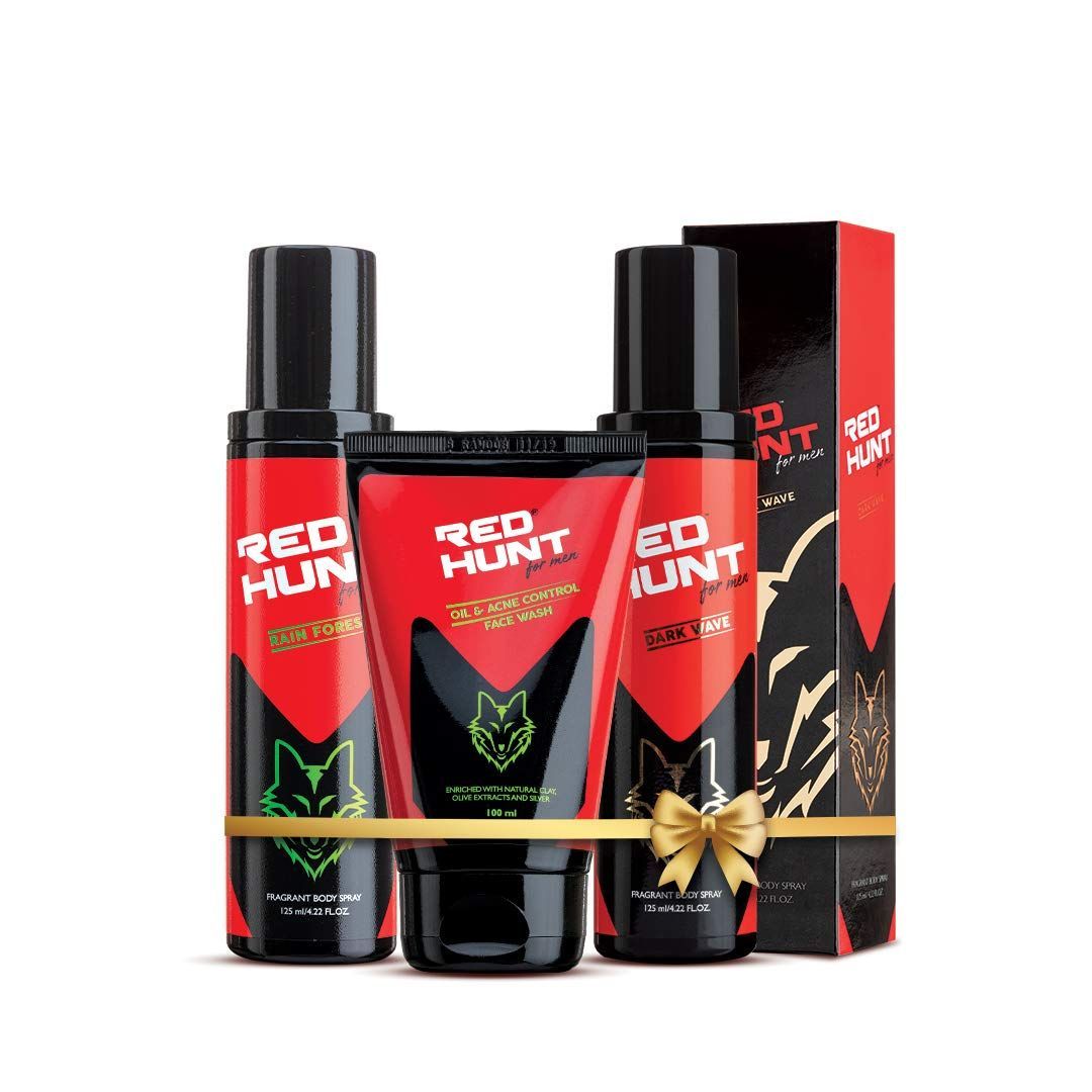 The Ultimate Hunt Body Spray Combo For Men -Rain Forest 125ml, Body Spray Dark Wave 125 ml, Oil & Acne Control Face Wash 50ml
