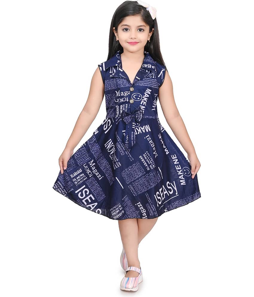 JCT DRESSES Crepe Frock For Girls ( Pack of 1 , Navy )