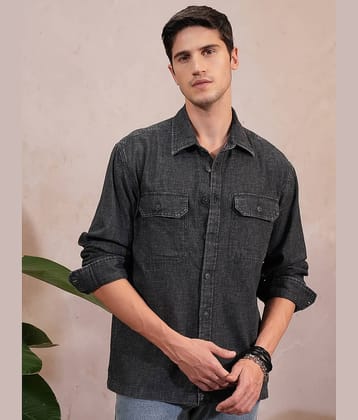 Locomotive 100% Cotton Oversized Fit Self Design Full Sleeves Men's Casual Shirt - Grey ( Pack of 1 )