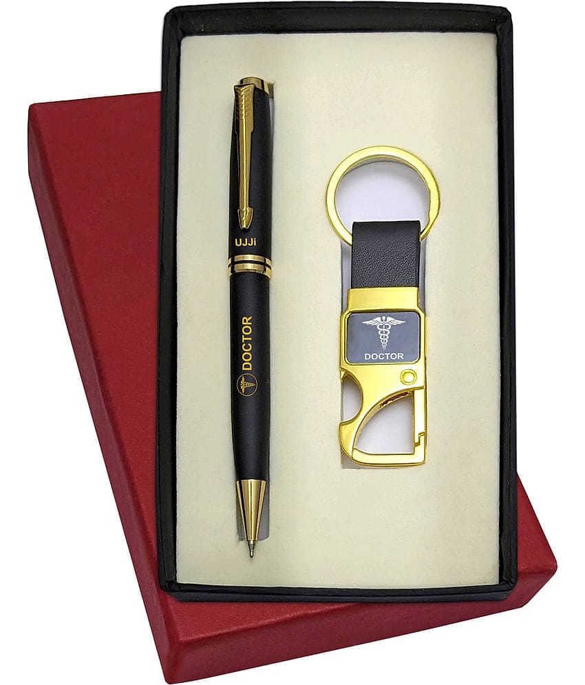 UJJi Doctor Logo Engraved Brass Body Black Colour Pen & Metal Hook Keychain