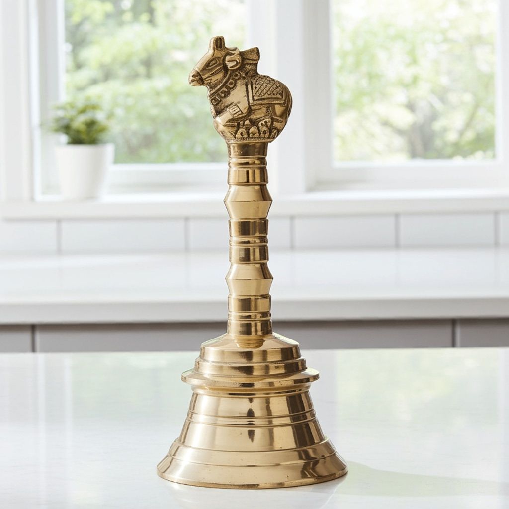 Brass Pooja Hand Bell, Nandi Ghanti, Height : 5.5 Inch (FMAS681 F)