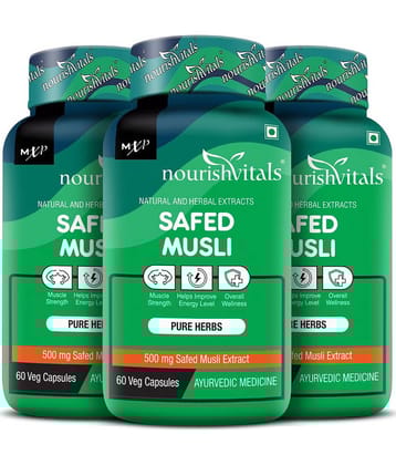 NourishVitals Safed Musli with Saponins > 20% Pure Herbs, 500 mg Safed Musli Extract, 60 Veg Capsules (Pack Of 3)