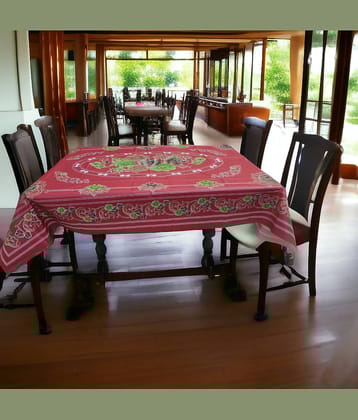 mopak decor Embroidered Polyester 6 Seater Rectangle Table Cover ( 152 x 102 ) cm Pack of 1 Red