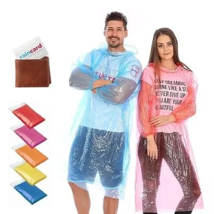 Trendikka Waterproof Disposable Rain Poncho with Hood | PVC Raincoat | Free Size | Unisex | Pack of 2