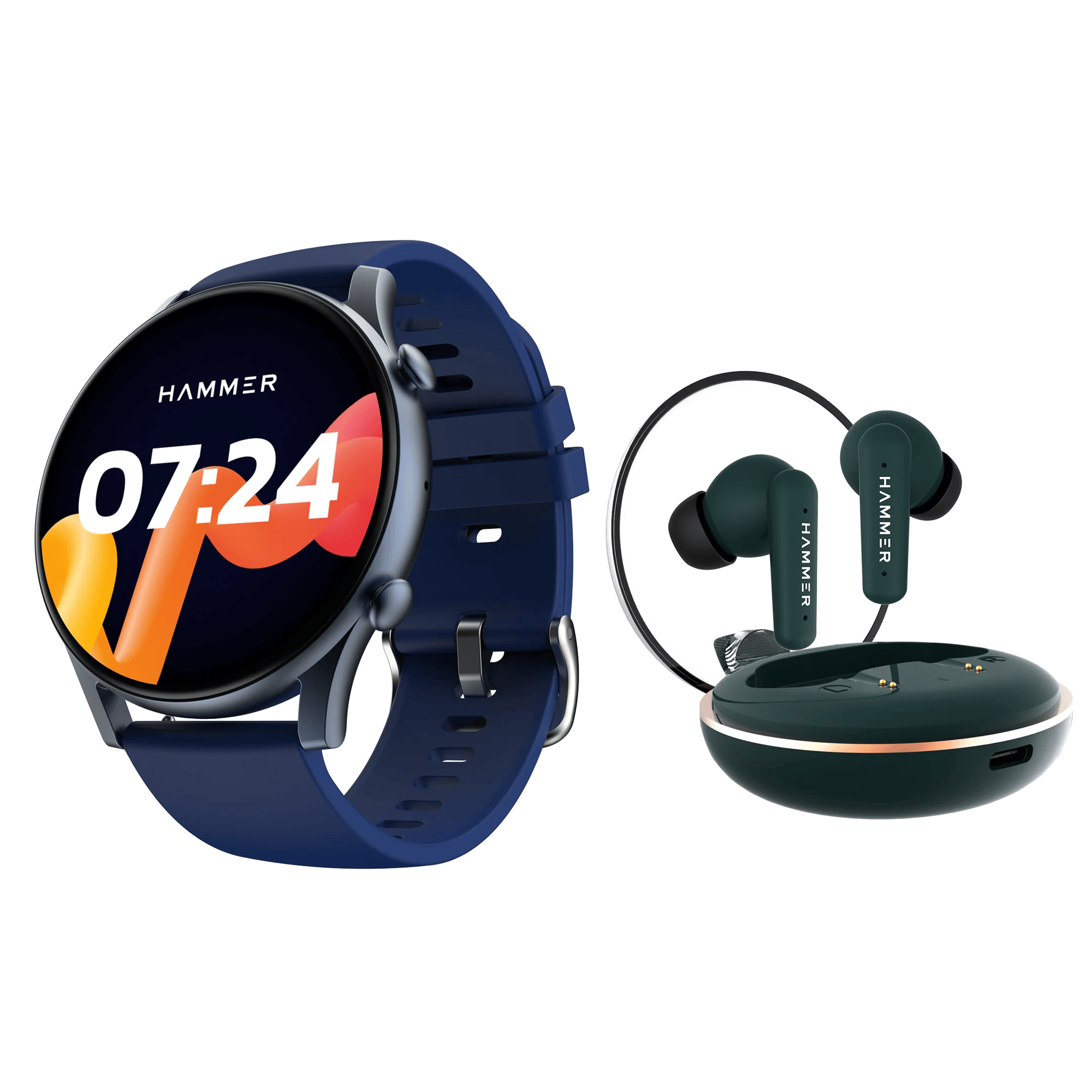 Hammer Glide Bluetooth Calling Smartwatch & Hammer Airflow Plus TWS (Combo) Hammer Glide Bluetooth Calling Smartwatch & Hammer Airflow Plus TWS (Combo) - Blue G