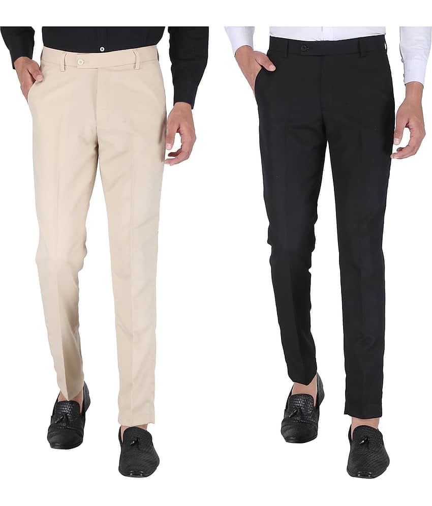 Playerz - Multicolor Polycotton Slim - Fit Men's Formal Pants ( Pack of 2 )