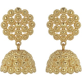 Flower Filigree Jhumki Earrings for Women's Color Golden Brass  Copper Material Earrings for Women's Fashion Jewelry