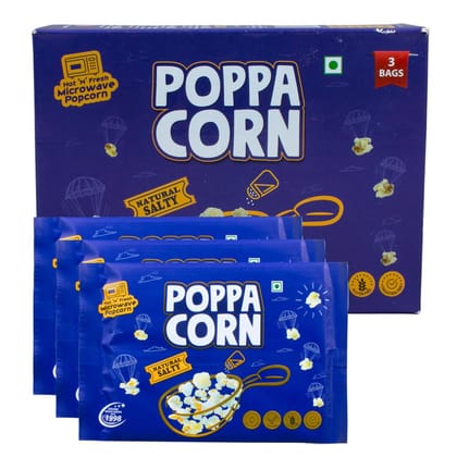 Poppacorn Microwave Popcorn 300gms | Imported Popping Corn | Popcorn Kernels 100gx3 pouches | Ready to Cook | High Expansion | Homemade Healthy Snack | Natural Salty Popcorn | Pack of 3 (300g, Natural Salty)
