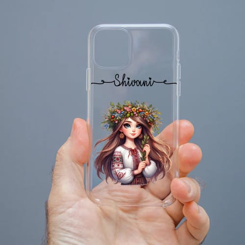 Personalized Cute Girl Transparent Silicon Case Customised with Name for Oppo, Vivo, Redmi, Realme, Poco, Mi, OnePlus, Samsung, iPhone, and More - design 49
