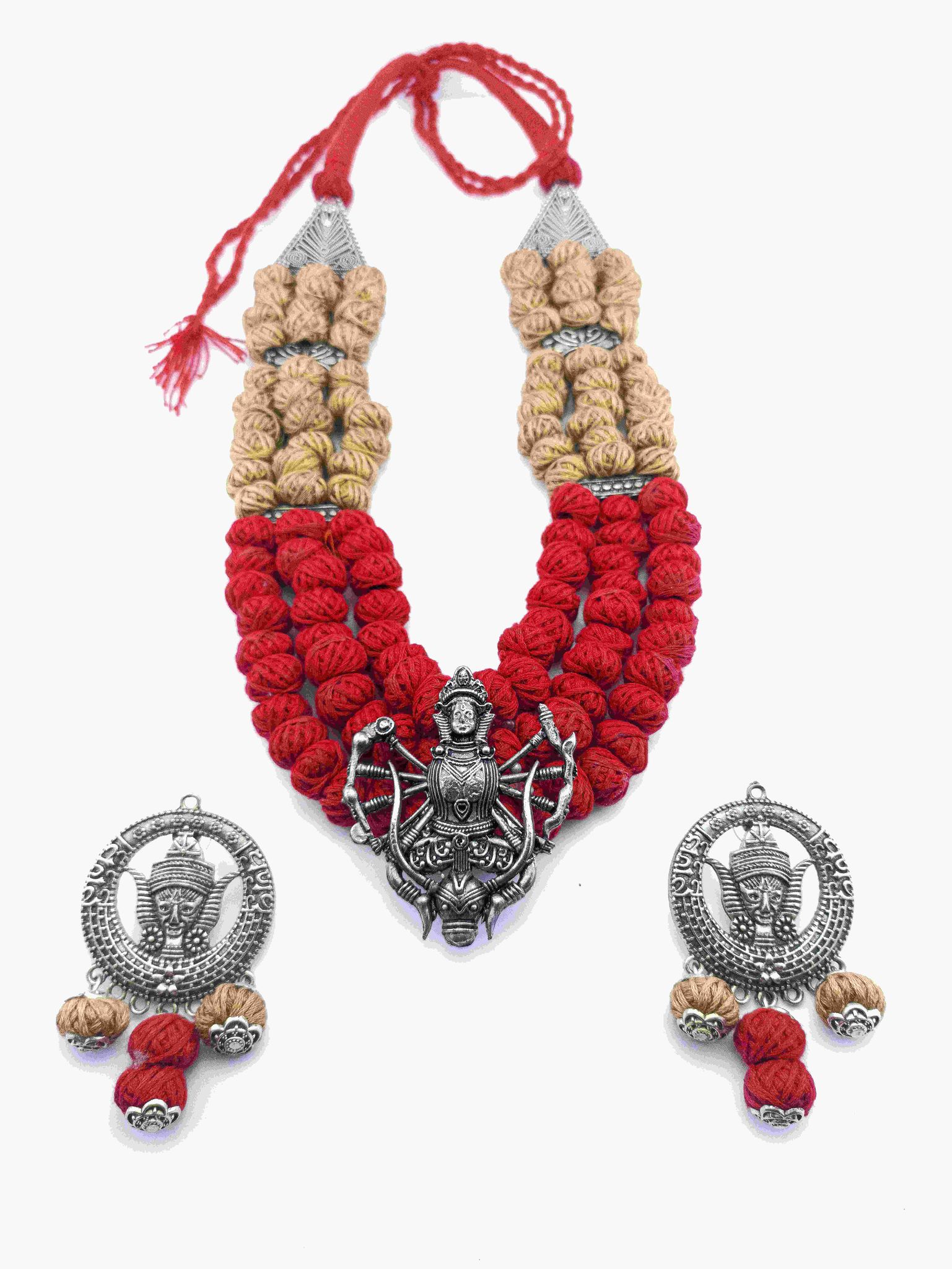 Durga Shakti Thread Jewelry Set  Handmade Necklace & Earrings