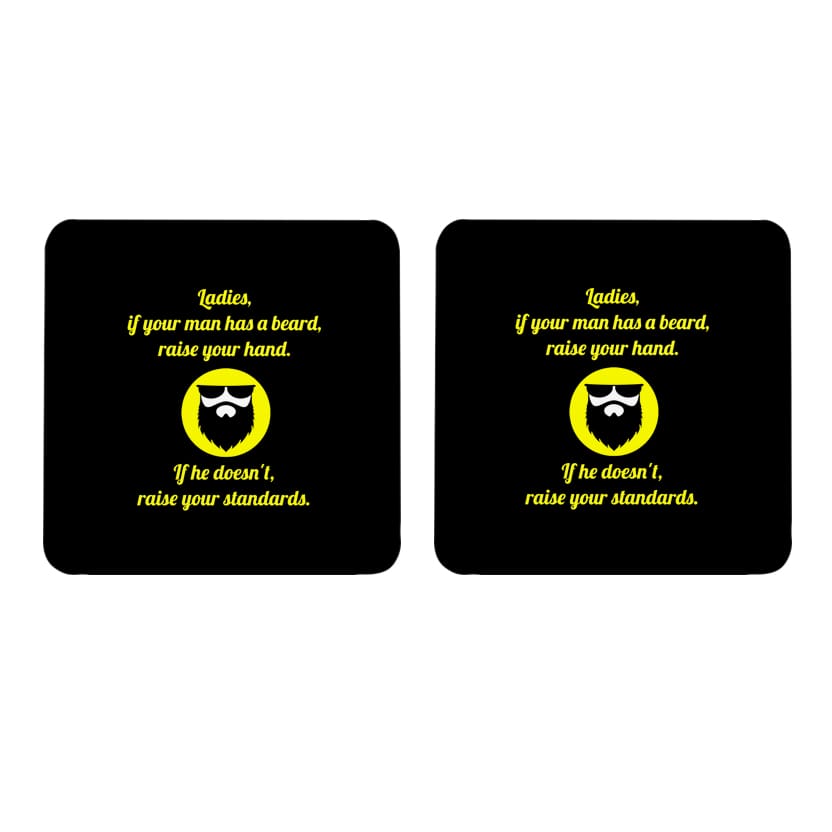 Multicolor Beard Standards Set Of 2 Square Wooden Coaster