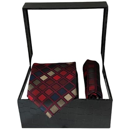 VOICI Mens Necktie Set with Pocket Square gift set Business Wedding Party Work free size Red Blue and Grey color Checked