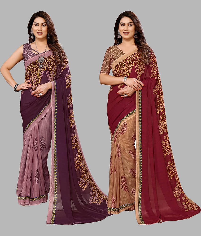 ANAND SAREES Georgette Printed Saree With Unstitched Blouse Piece ( Multicolour )